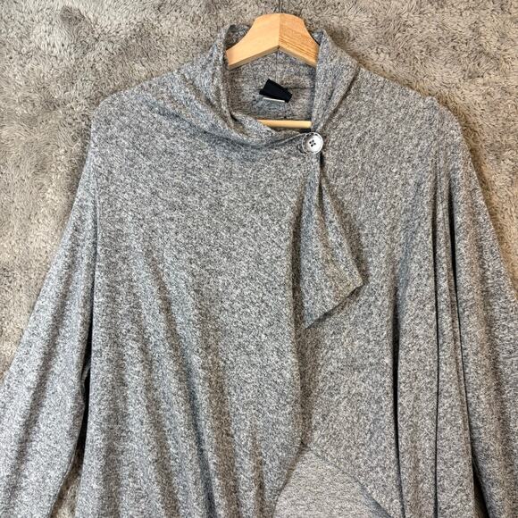 Bobeau Gray Marled Wrap One Button Open Cardigan Sweater Tunic Top L Large - Picture 2 of 10